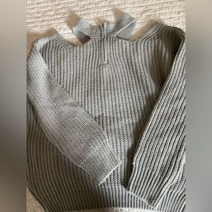 Gray knit sweater- zip up back. Acrylic.